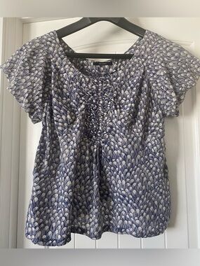 Cream/ Navy Patterned Short-Sleeve Women's Top